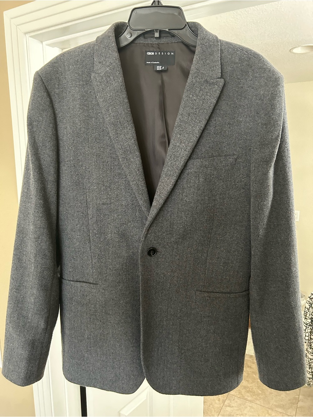 ASOS Gray Herringbone Single-Button Wool-Blend Suit, 2 pants included